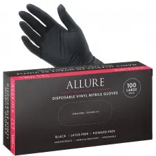 Allure Vinyl Nitrile Gloves Black 100pk - Small